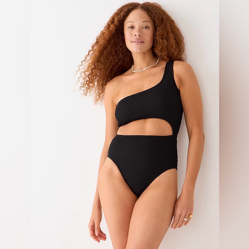 J. Crew Black Ribbed Cut-Out One Shoulder Bathing Swimsuit Size 8